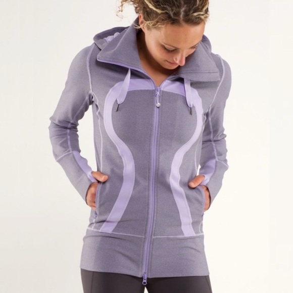 lululemon athletica Tops - Lululemon Stride Jacket Brushed in Lilac Heathered
Coal Wee Stripe Lilac size 12